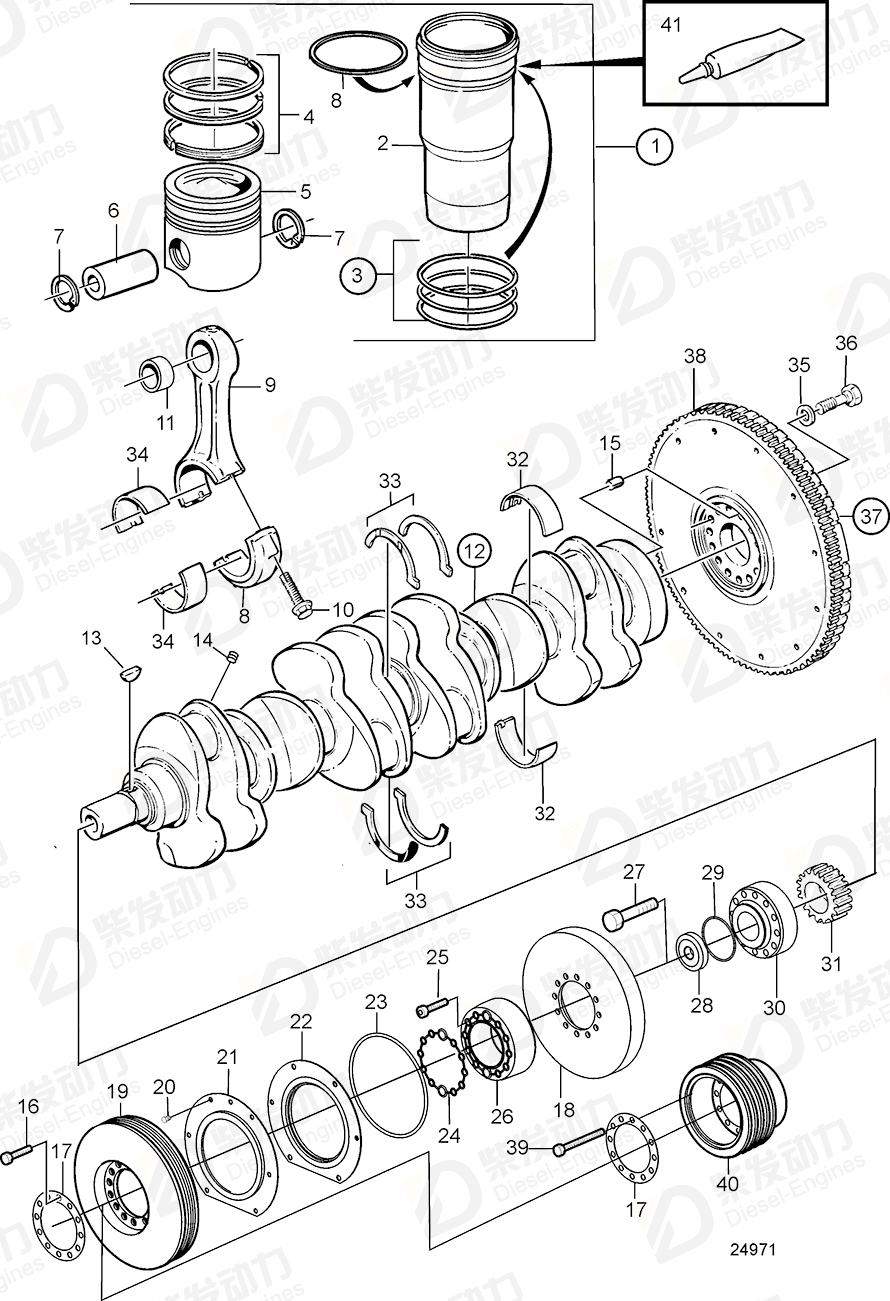 VOLVO Cylinder liner kit 3586771 Drawing